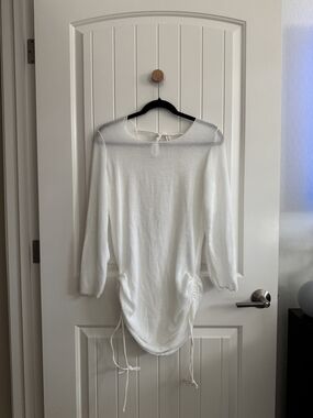 Womens White Long-Sleeve Cover Up